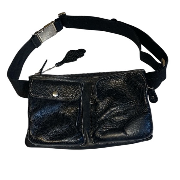 Roots Canada Vintage Black Pebbled Leather Fanny Pack - Picture 14 of 14